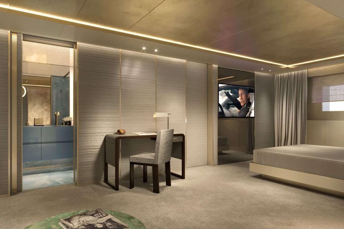 a room with a couch and a television aboard ADMIRAL 55 S-FORCE PROJECT SILVER STAR Yacht for Sale