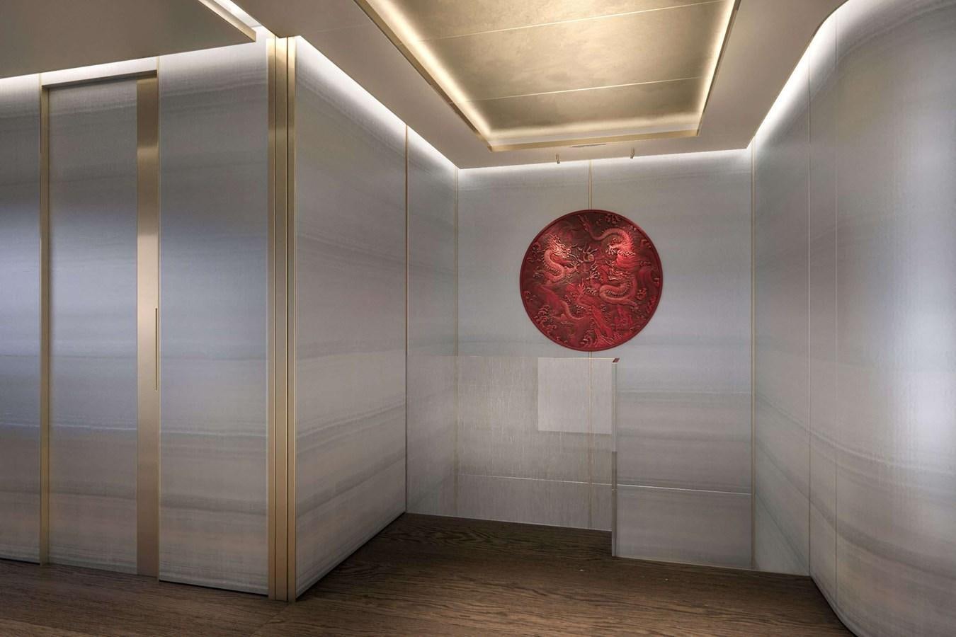 a room with a large glass wall aboard ADMIRAL 55 S-FORCE PROJECT SILVER STAR Yacht for Sale