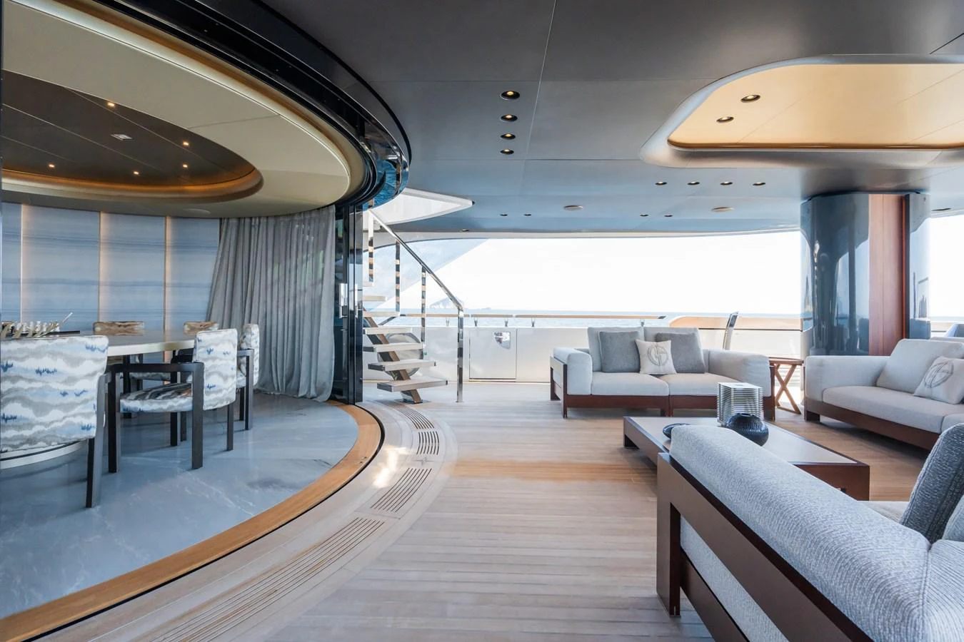 a large living room with a large balcony aboard SILVER STAR I Yacht for Sale