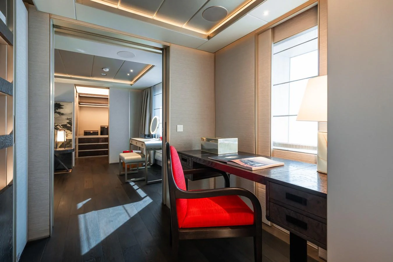 a room with a desk and chairs aboard SILVER STAR I Yacht for Sale