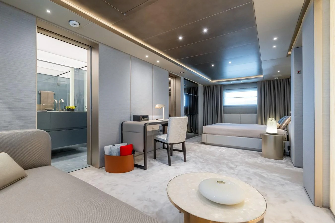 a modern looking living room aboard SILVER STAR I Yacht for Sale
