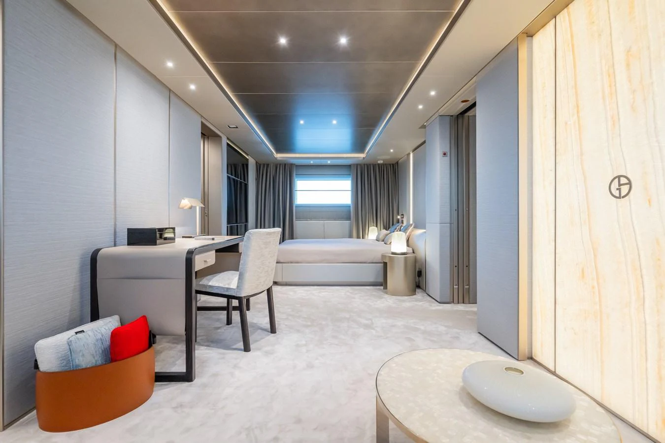 a room with a table chairs and a window aboard SILVER STAR I Yacht for Sale