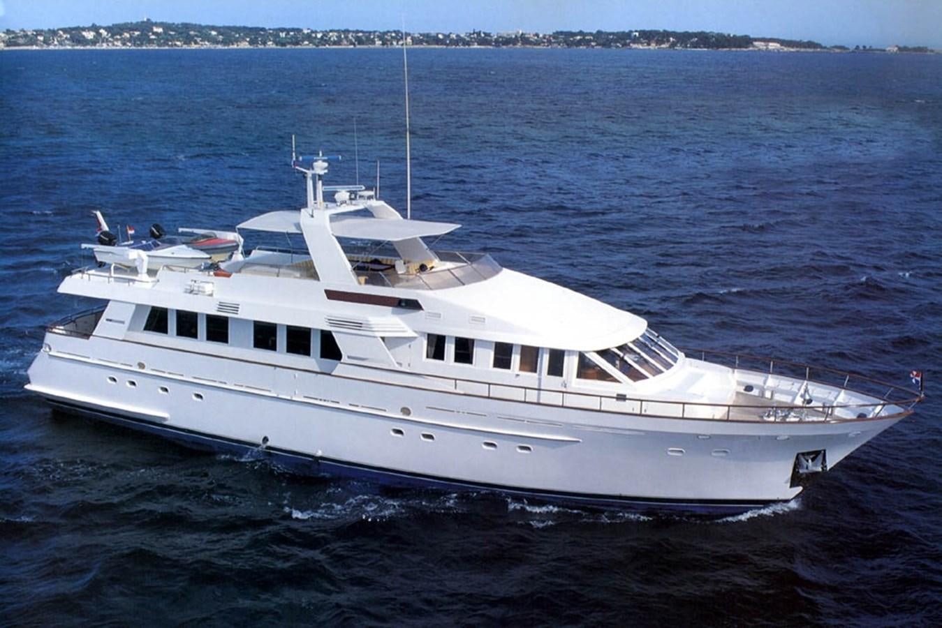a white yacht in the water aboard ARMATHIA Yacht for Sale