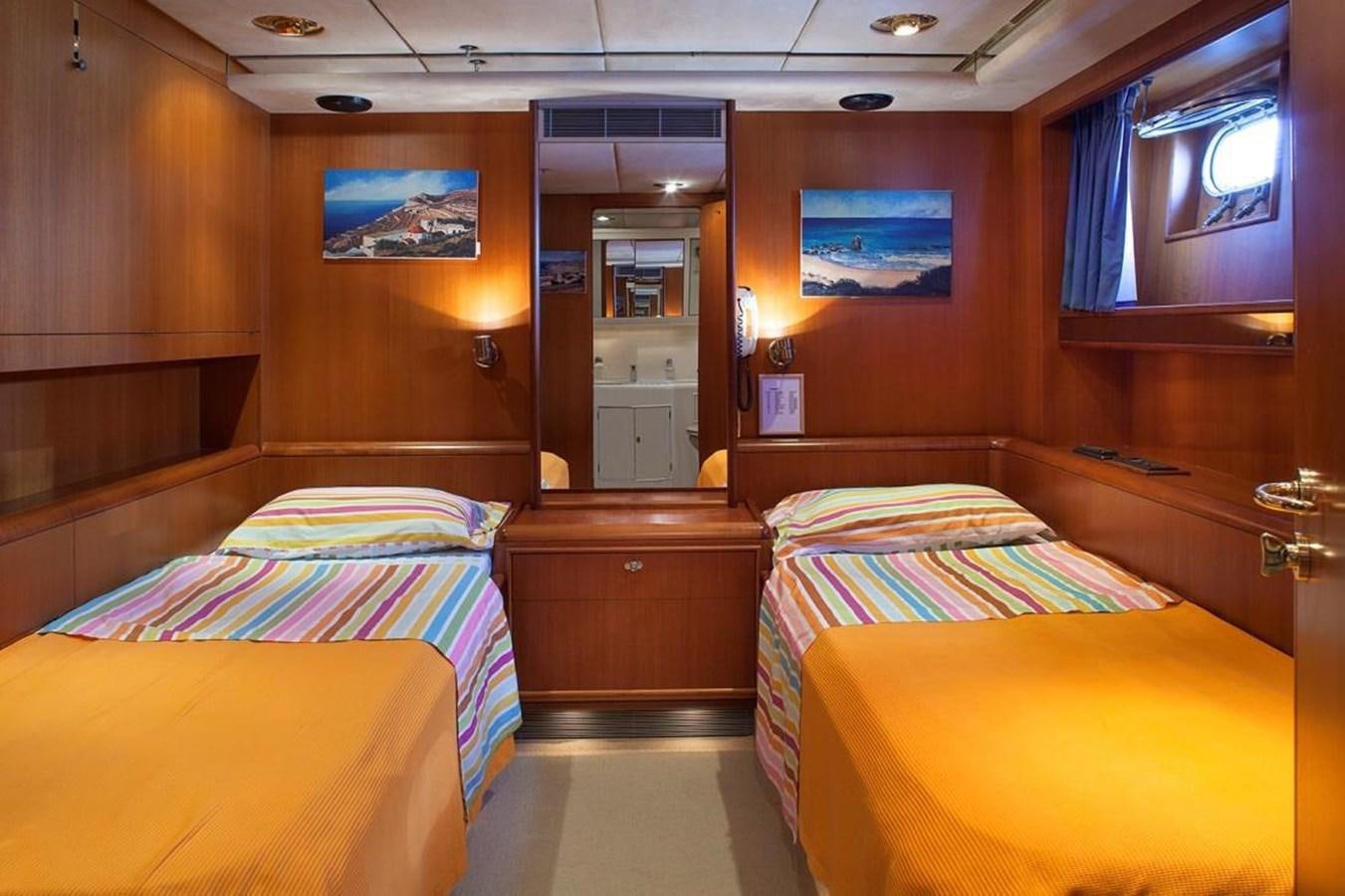 a room with a bed and a tv on the wall aboard ARMATHIA Yacht for Sale