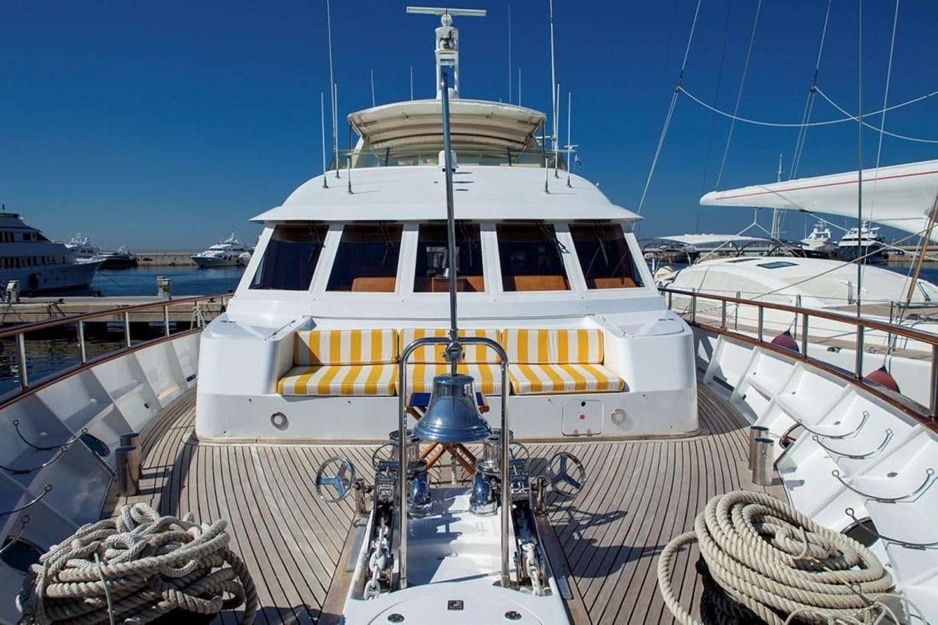 a boat docked at a pier aboard ARMATHIA Yacht for Sale