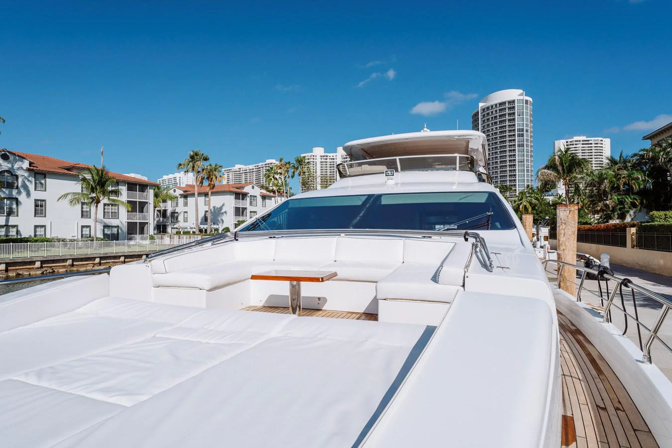 a large white boat on a deck aboard RESET Yacht for Sale
