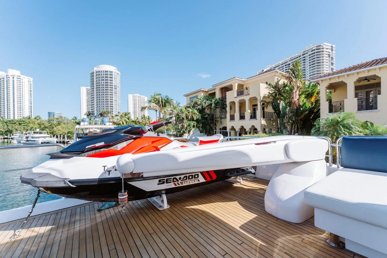 a boat on a dock aboard RESET Yacht for Sale