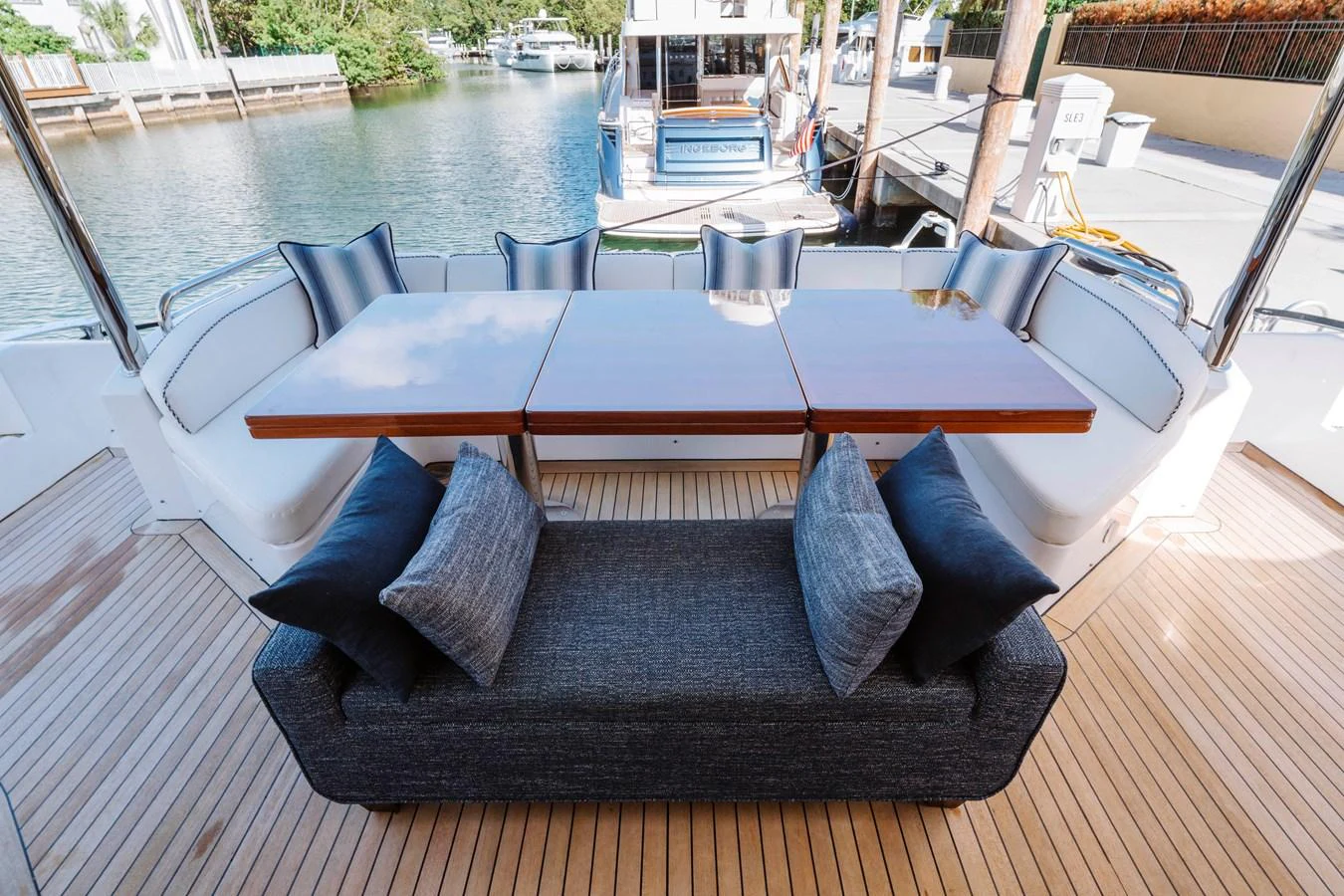 a table on a boat aboard RESET Yacht for Sale