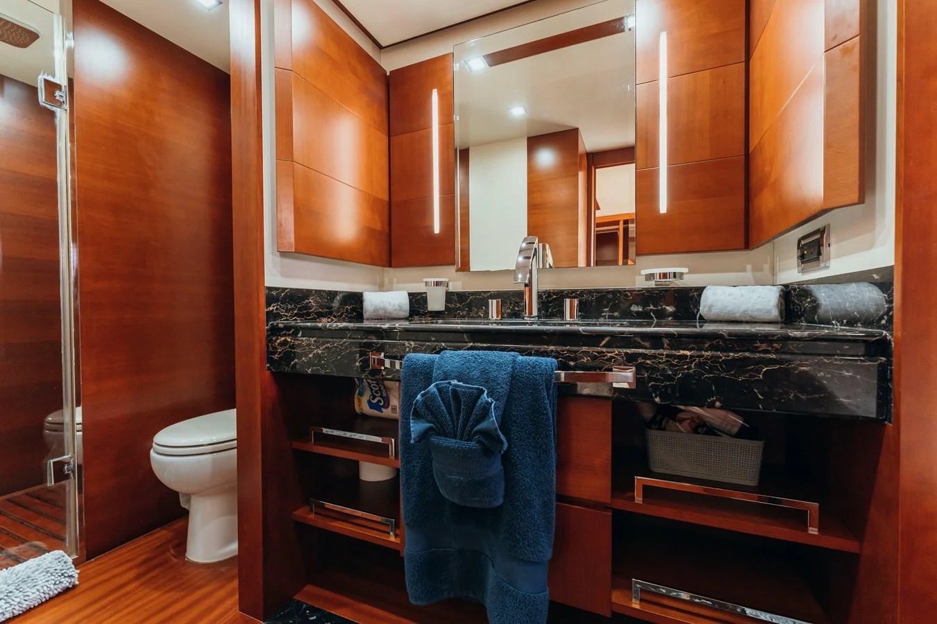 a bathroom with a sink and a toilet aboard RESET Yacht for Sale