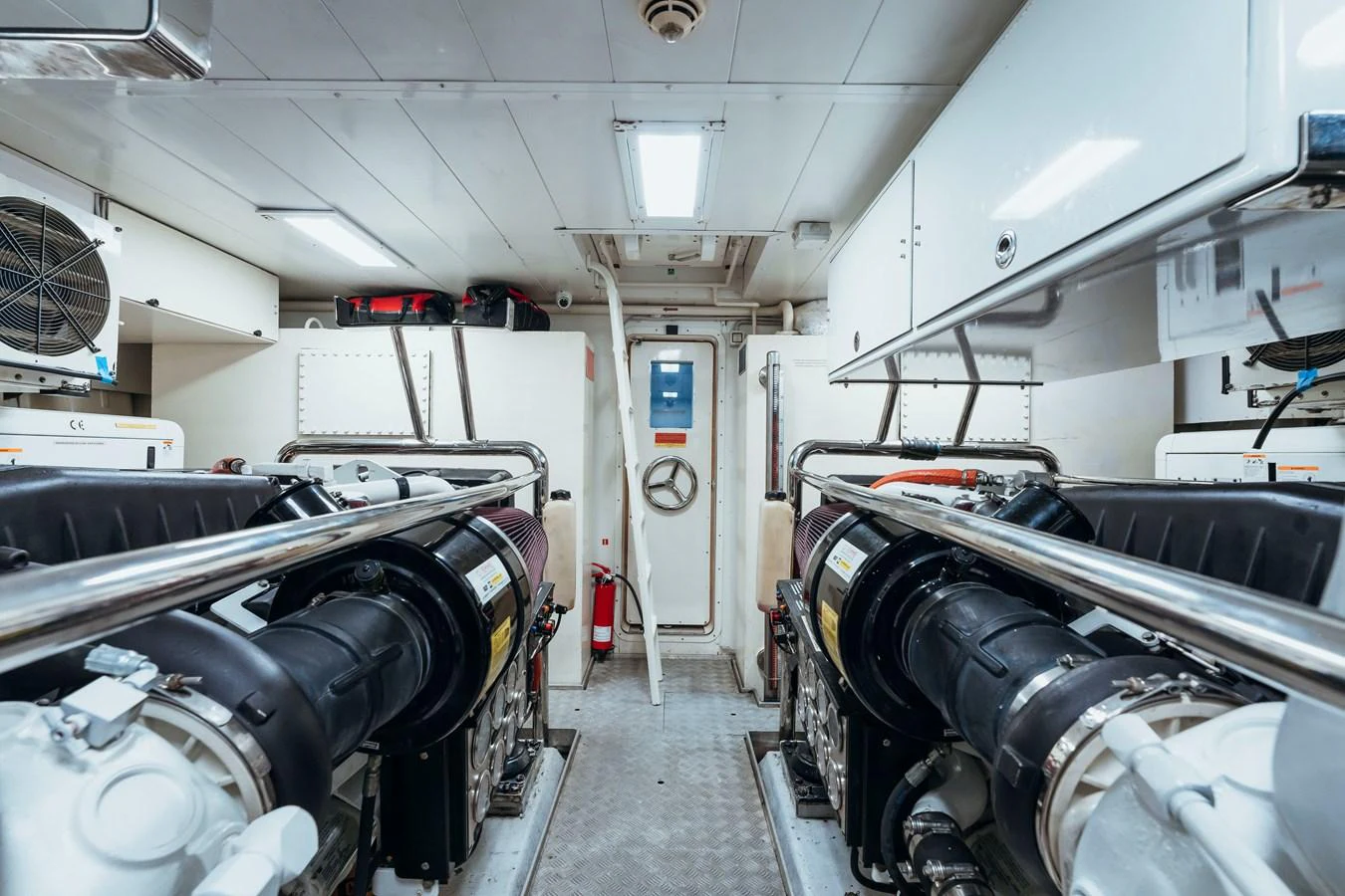 a room full of large machinery aboard RESET Yacht for Sale