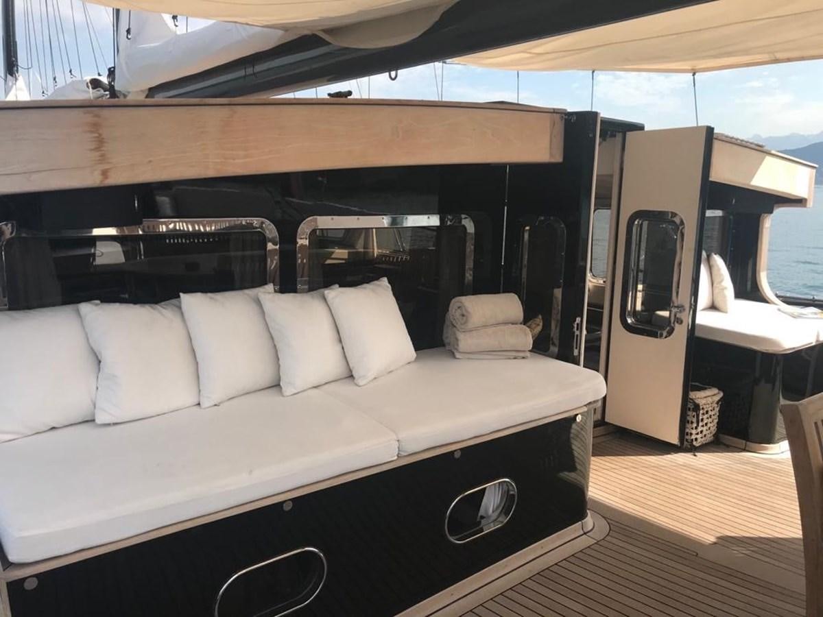 a large bed in a room aboard BLACKWOOD I Yacht for Sale