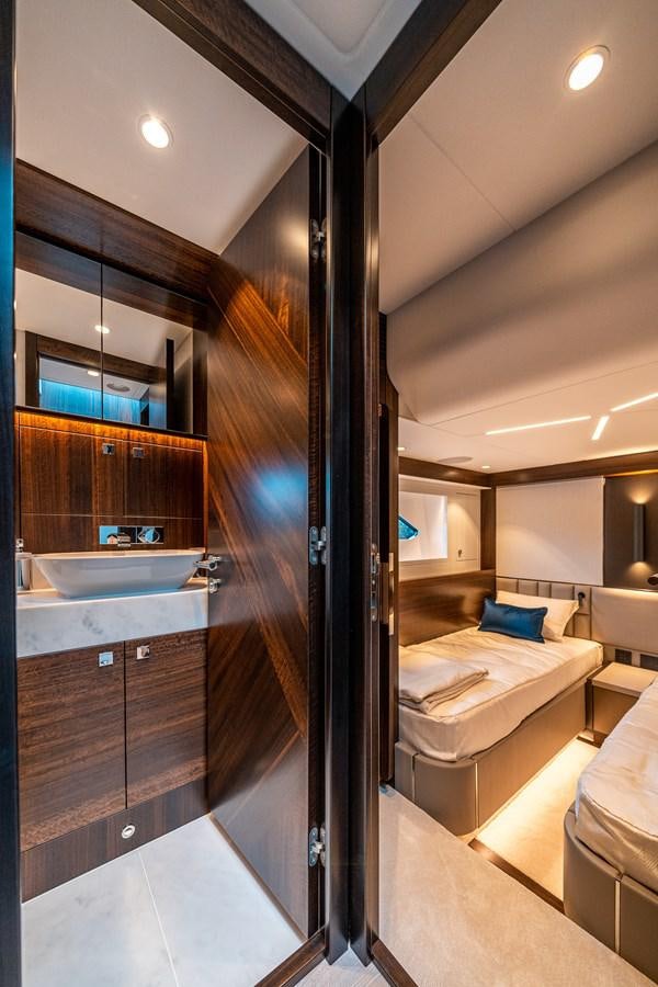 a bathroom with a shower aboard MANHATTAN 68 Yacht for Sale