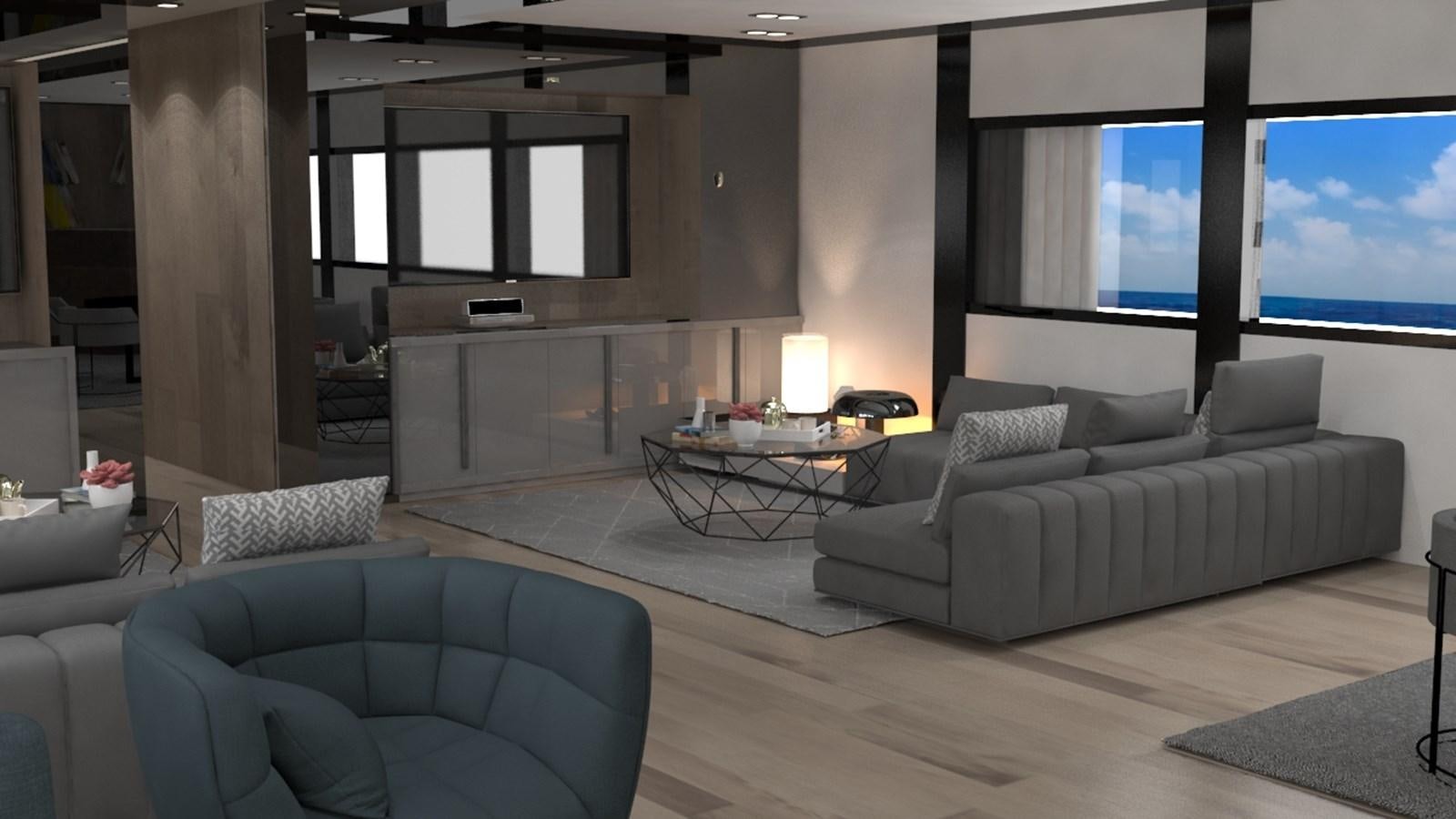 a living room with a large window aboard 42 M YATCH Yacht for Sale