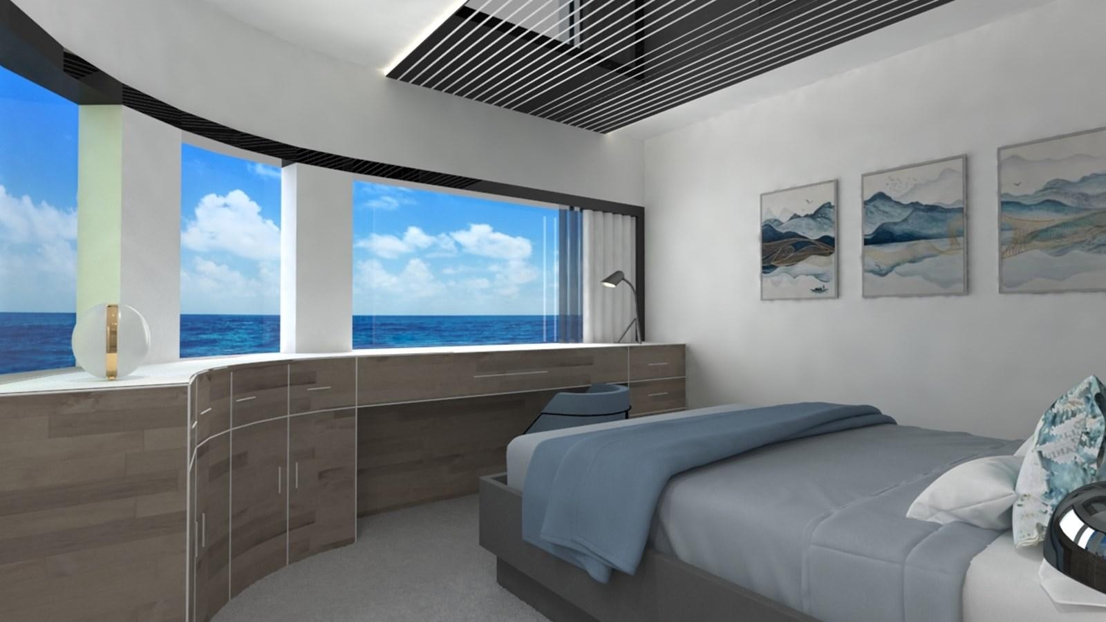 a room with a bed and a window aboard 42 M YATCH Yacht for Sale