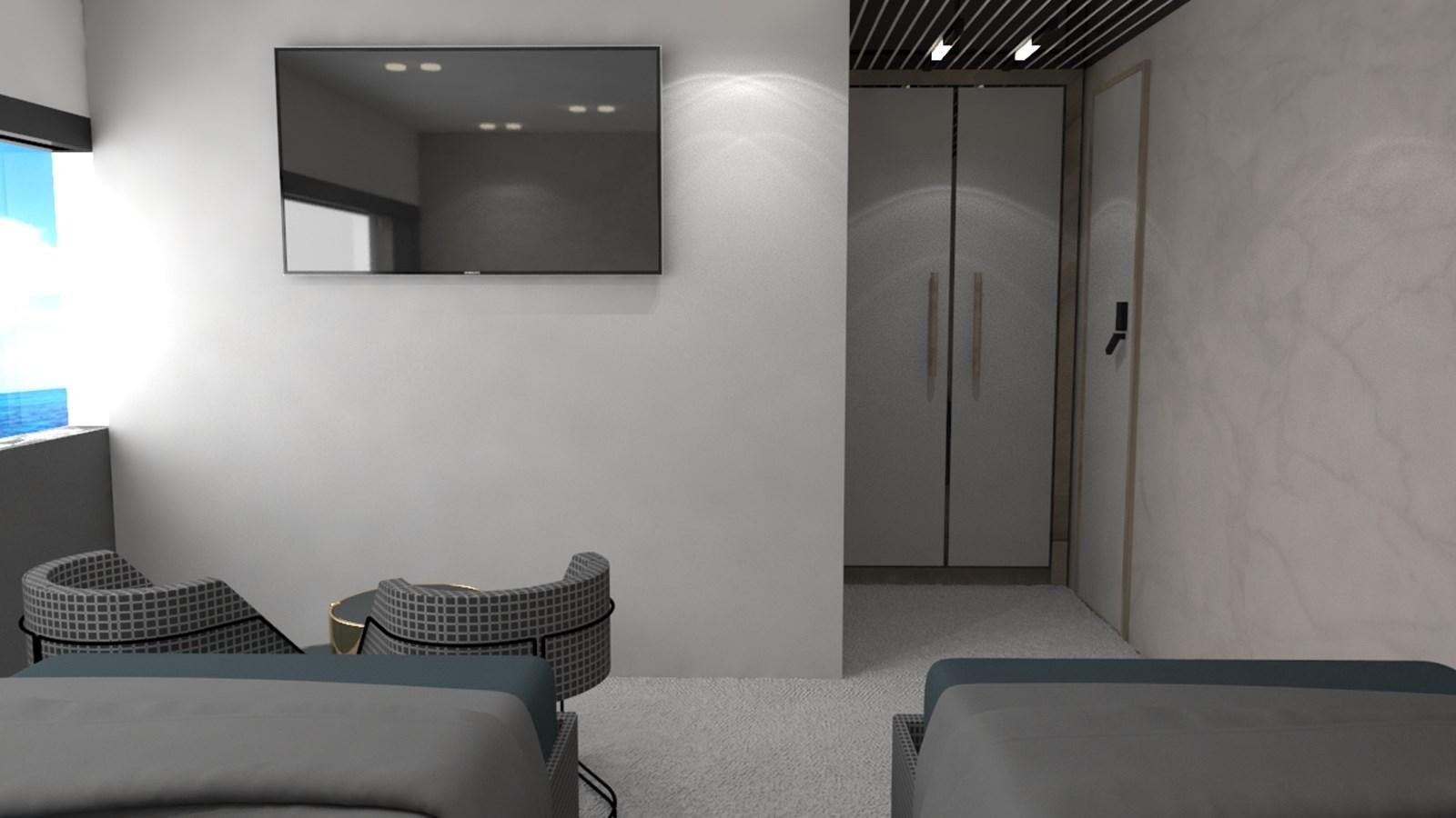 a room with a couch and a mirror aboard 42 M YATCH Yacht for Sale