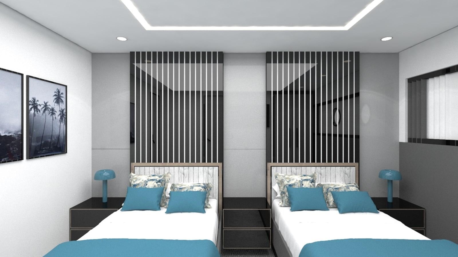 a room with a bed and a window aboard 42 M YATCH Yacht for Sale