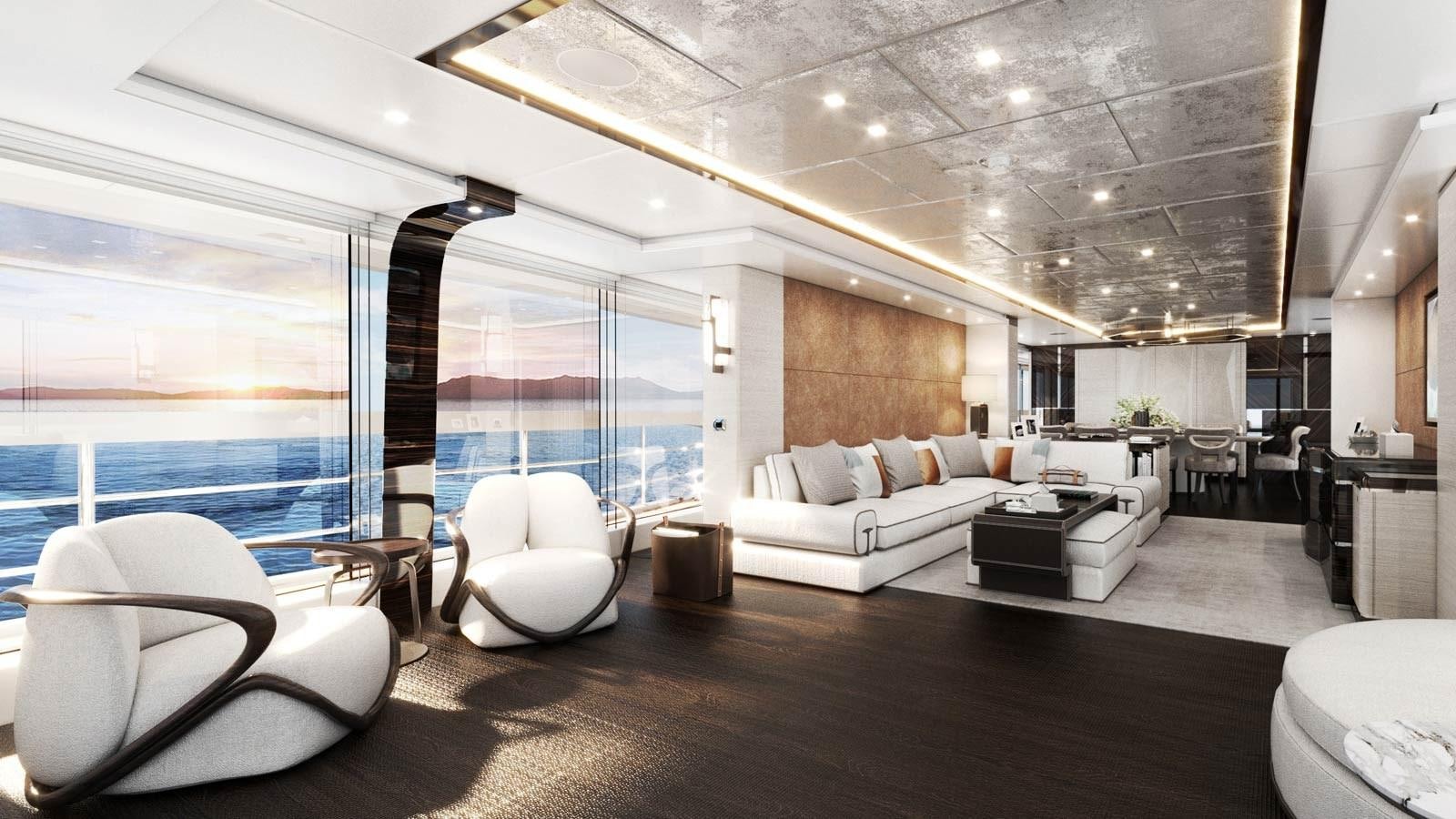 a living room with a large window aboard ALP Yacht for Sale