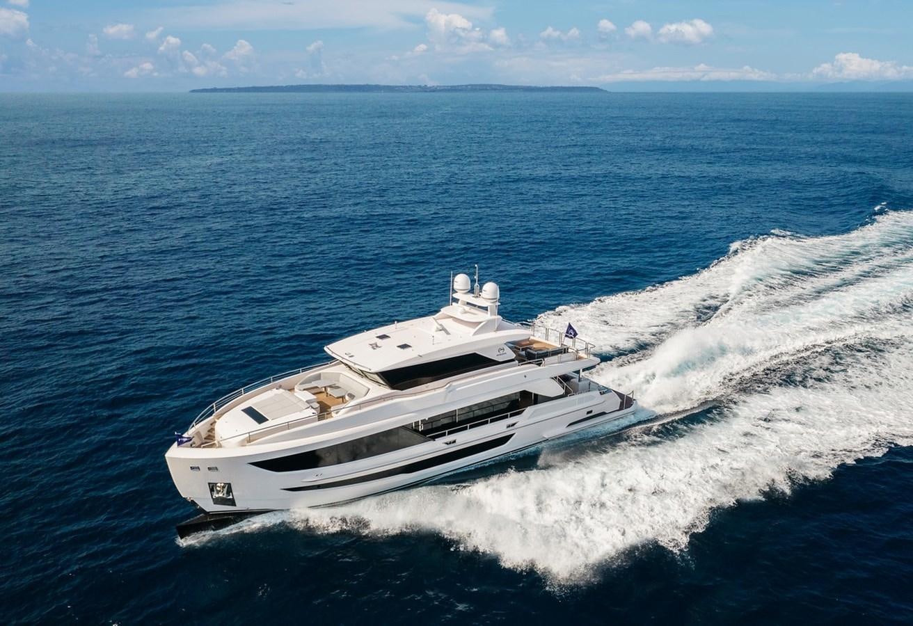 a white yacht on the water aboard HORIZON FD90/30 Yacht for Sale