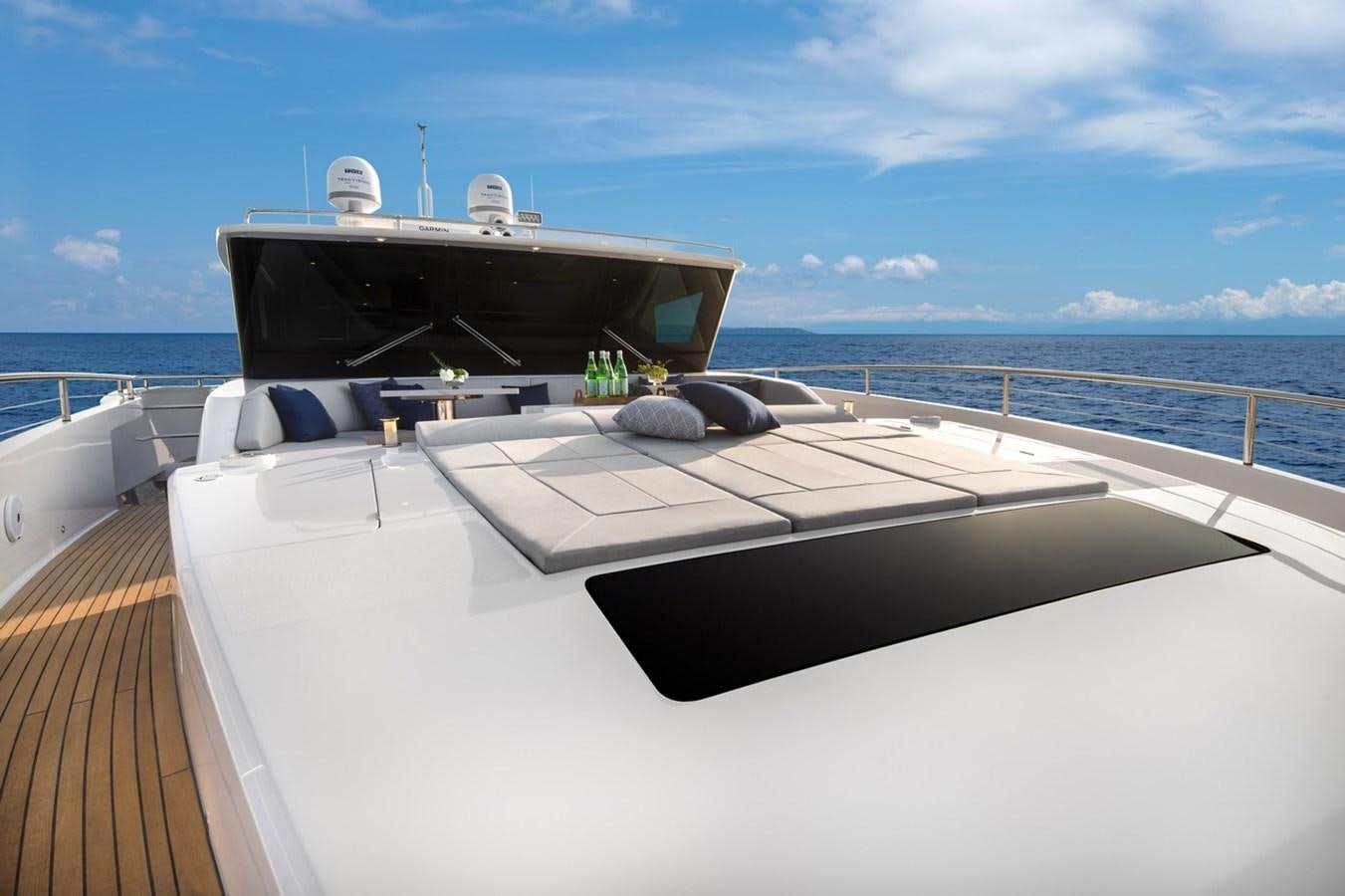 a large boat on a deck aboard HORIZON FD90/30 Yacht for Sale