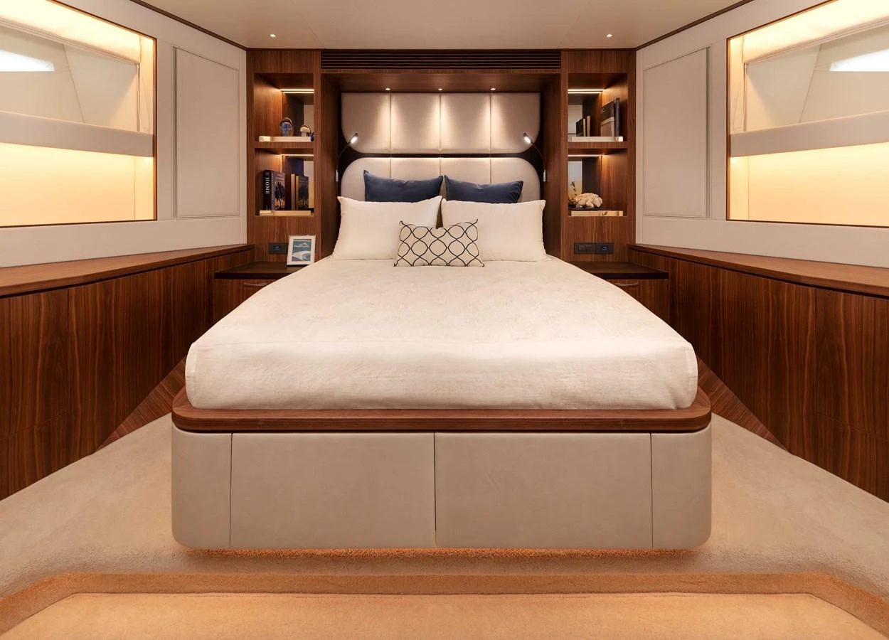 a bed in a room aboard HORIZON FD100/911 Yacht for Sale
