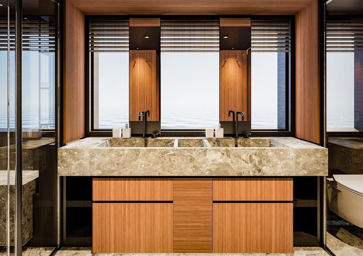 a bathroom with a marble counter top aboard PICCOLO Yacht for Sale