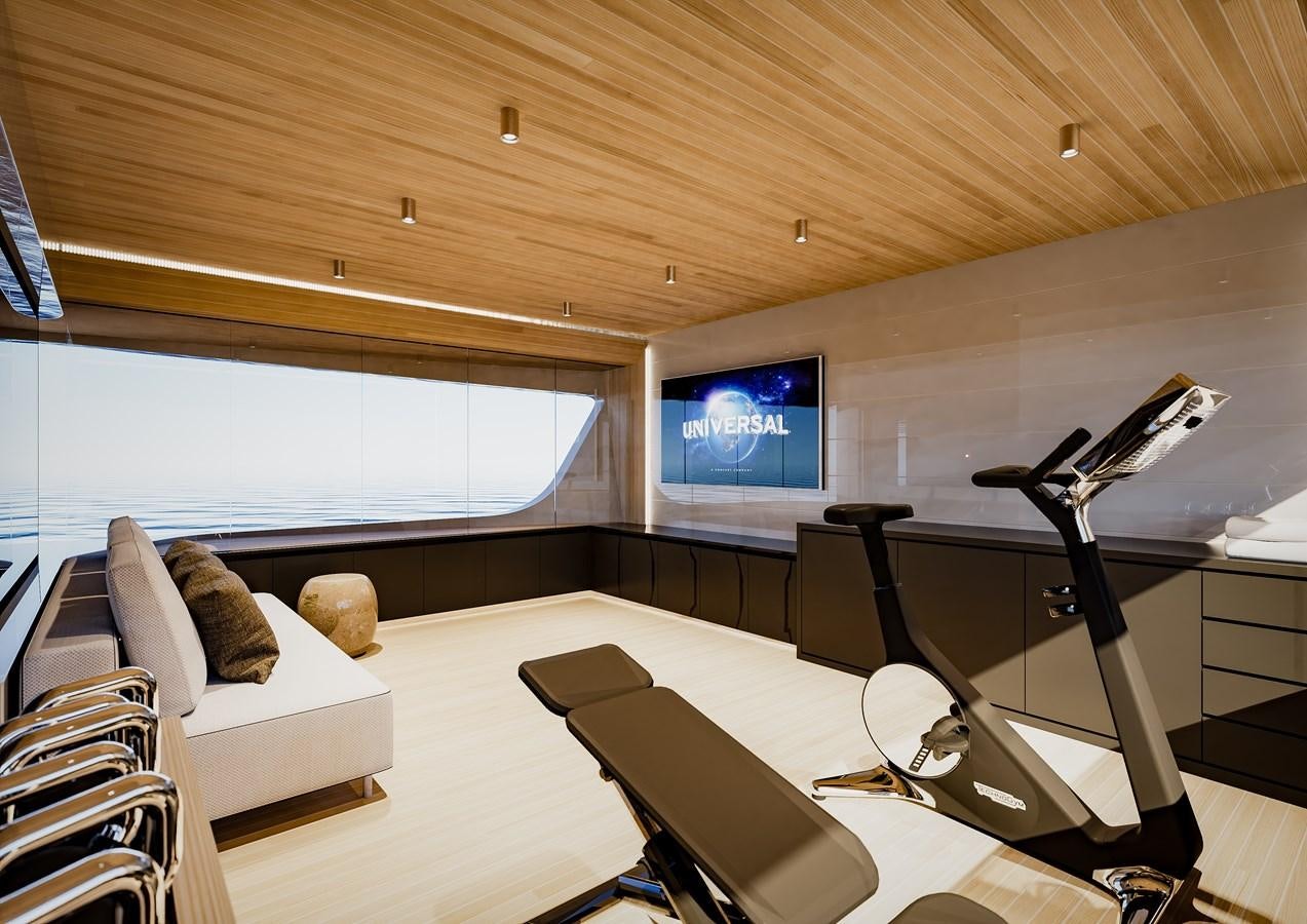 a room with a desk and a tv aboard PICCOLO Yacht for Sale