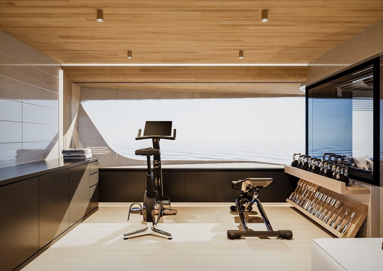 a room with a table and chairs aboard PICCOLO Yacht for Sale