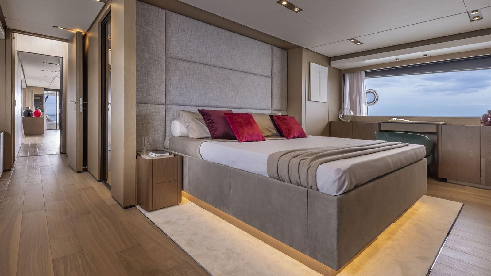 a bed in a room aboard FERRETTI 1000 Yacht for Sale