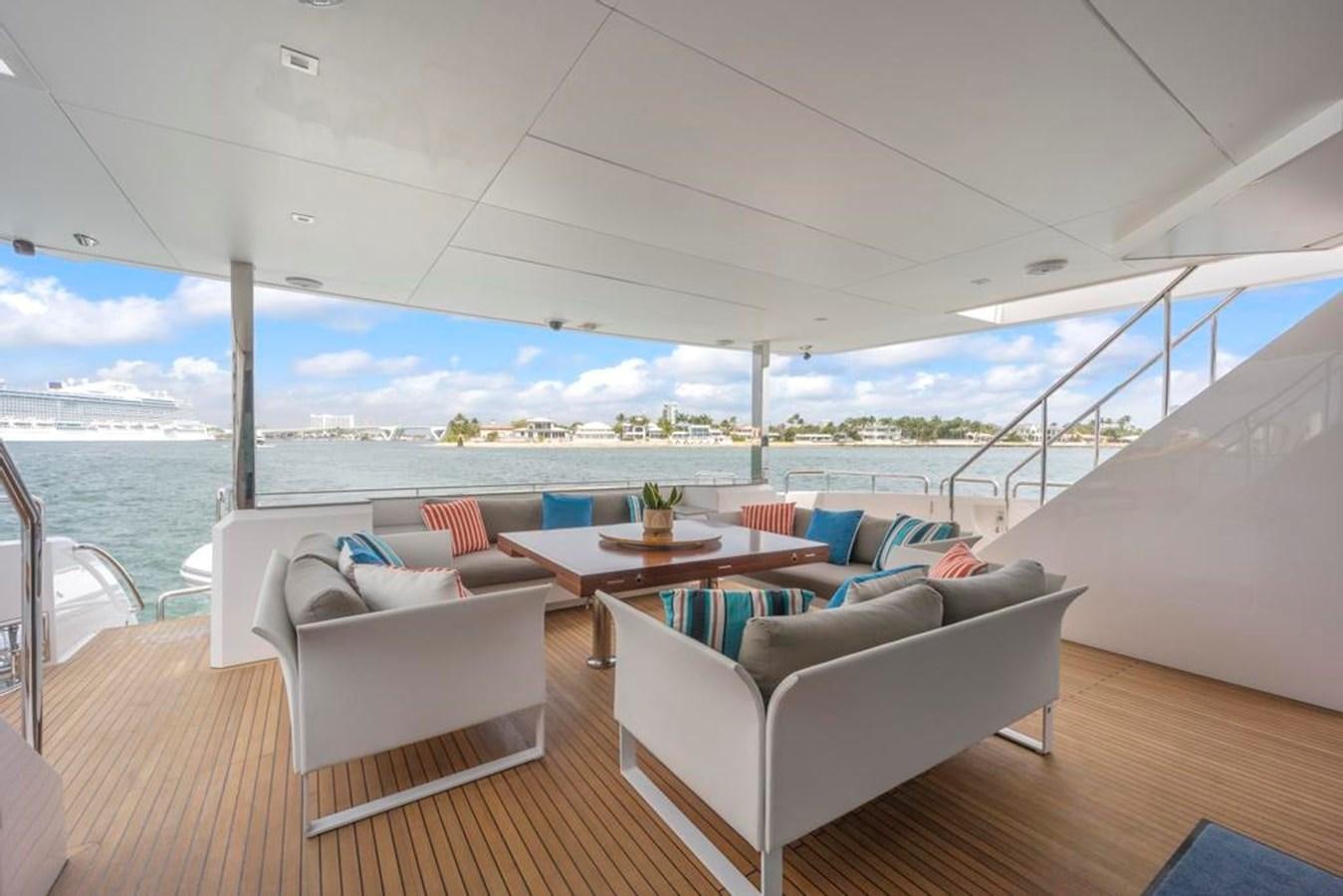 a room with a table and chairs aboard BELLA TU Yacht for Sale