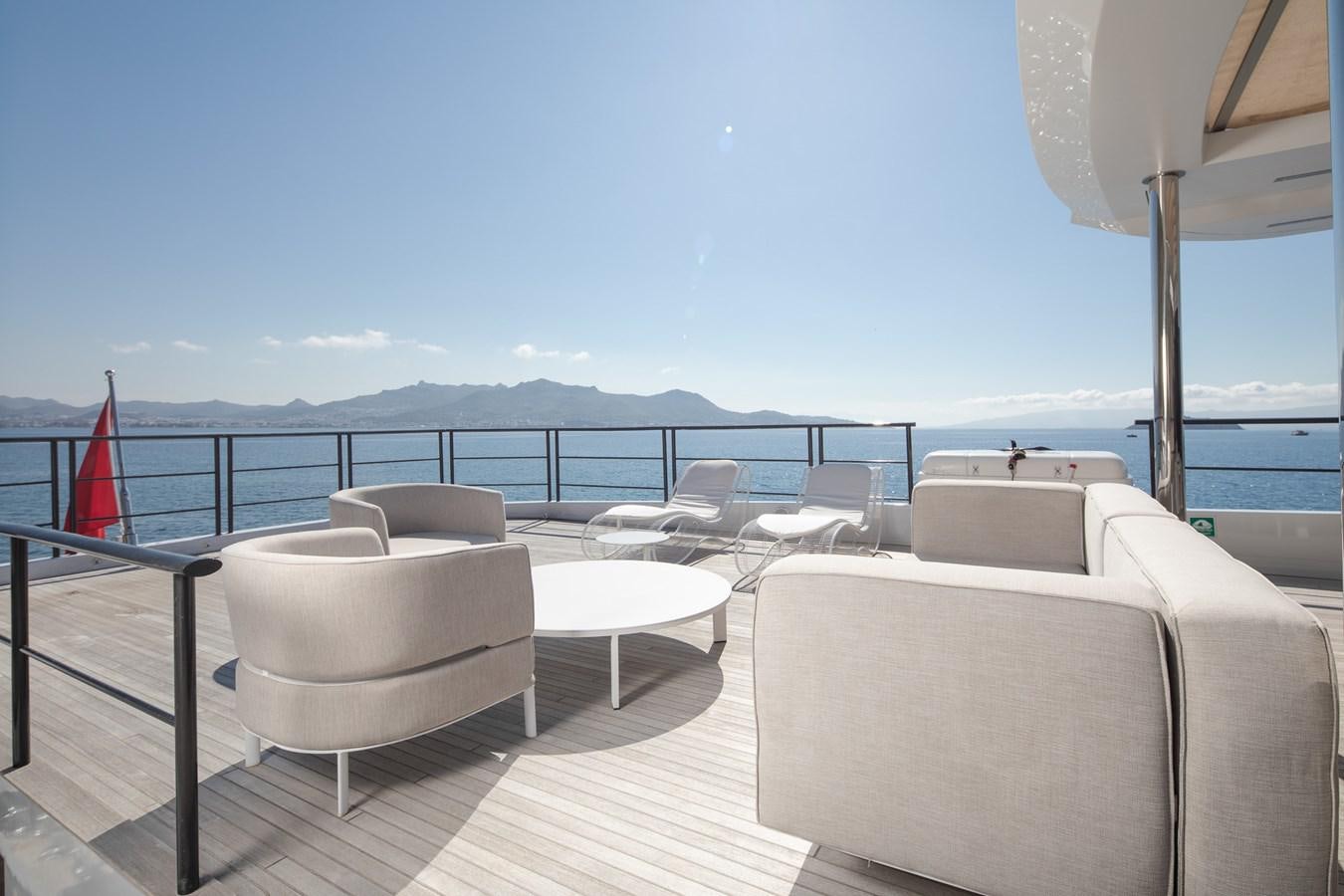 a deck with chairs and umbrellas aboard EZGY Yacht for Sale