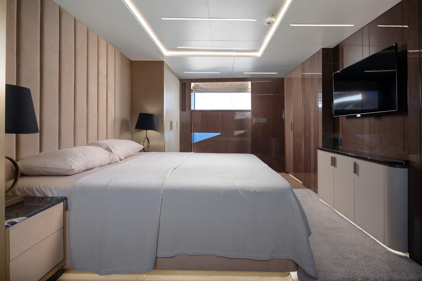 a hotel room with a bed aboard EZGY Yacht for Sale