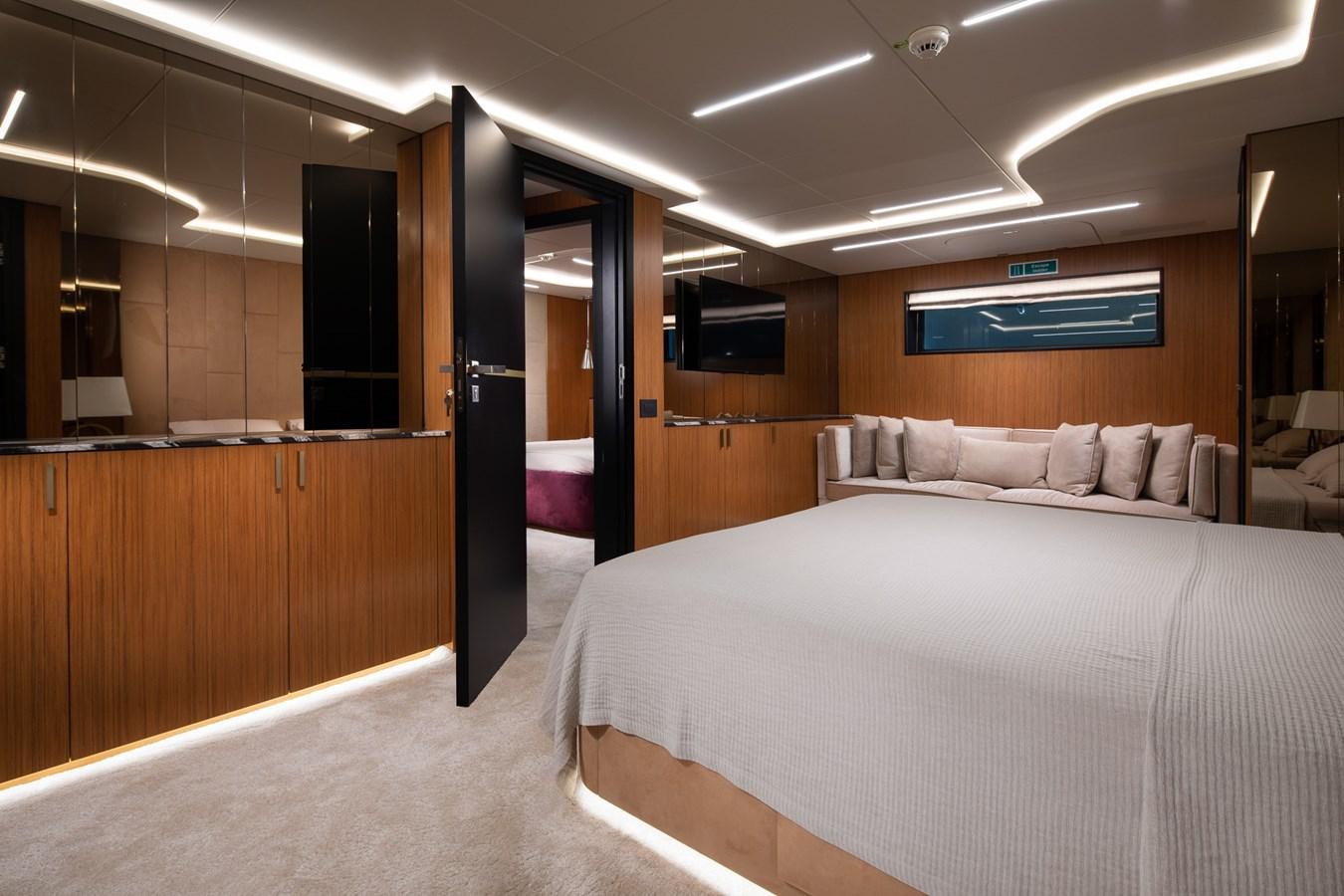 a hotel room with a bed aboard EZGY Yacht for Sale