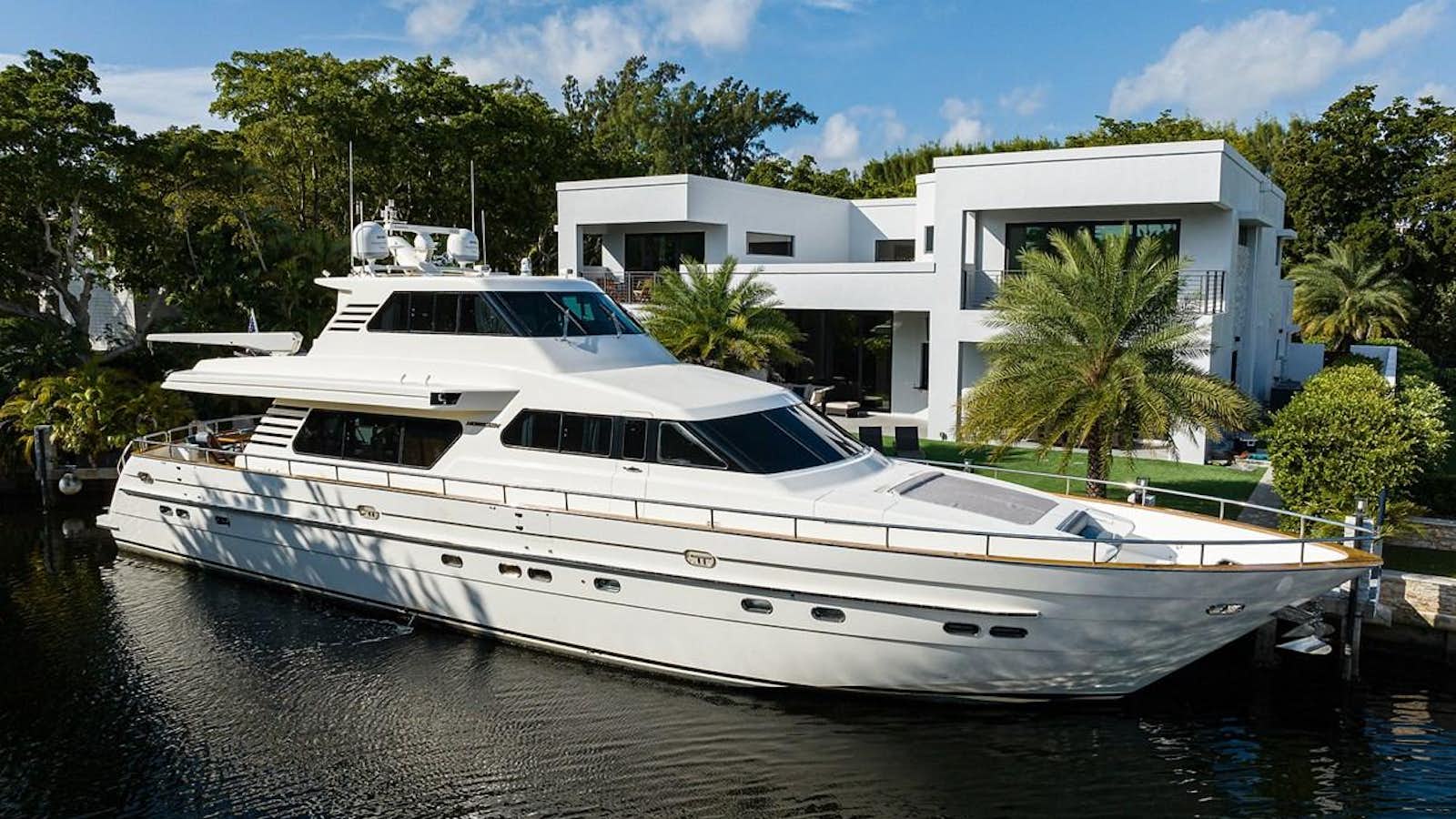 a white yacht on the water aboard 82  Yacht for Sale