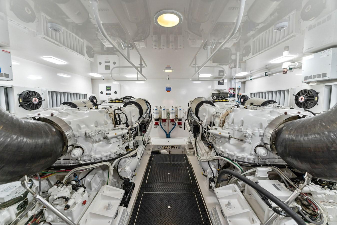a large room with large pipes aboard NENA Yacht for Sale