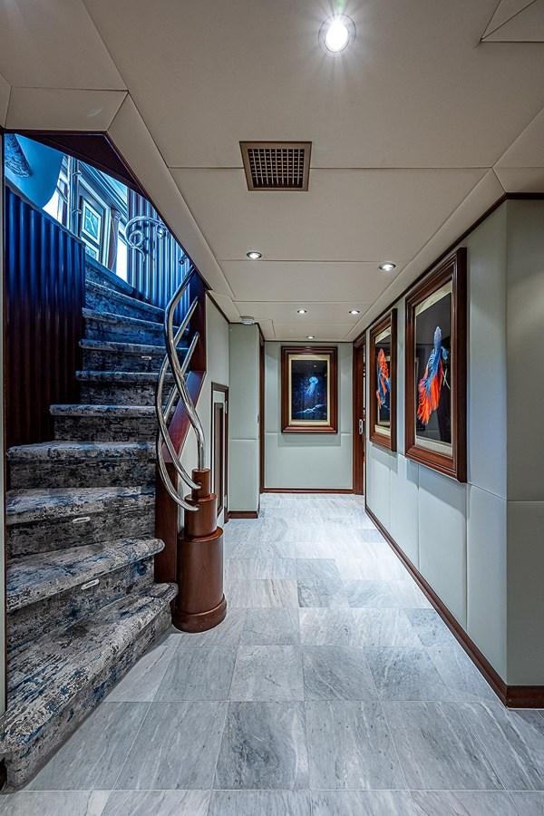 a staircase in a house aboard LAGNIAPPE Yacht for Sale
