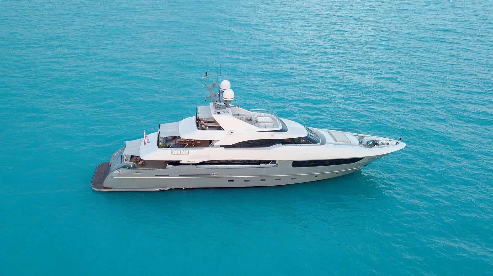a white boat in the water aboard LEGENDA Yacht for Sale