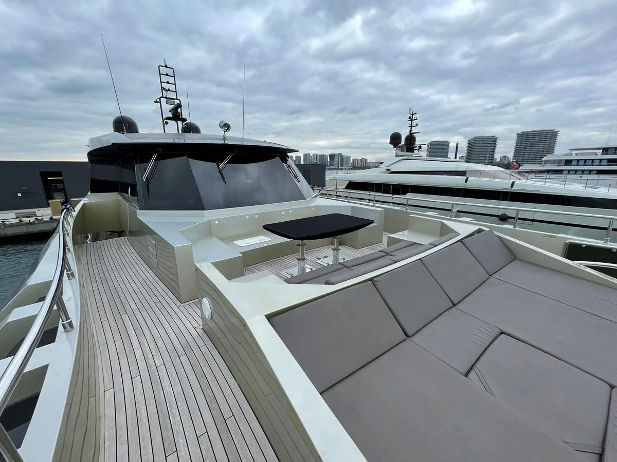 a deck with a large boat on it aboard PENNON Yacht for Sale