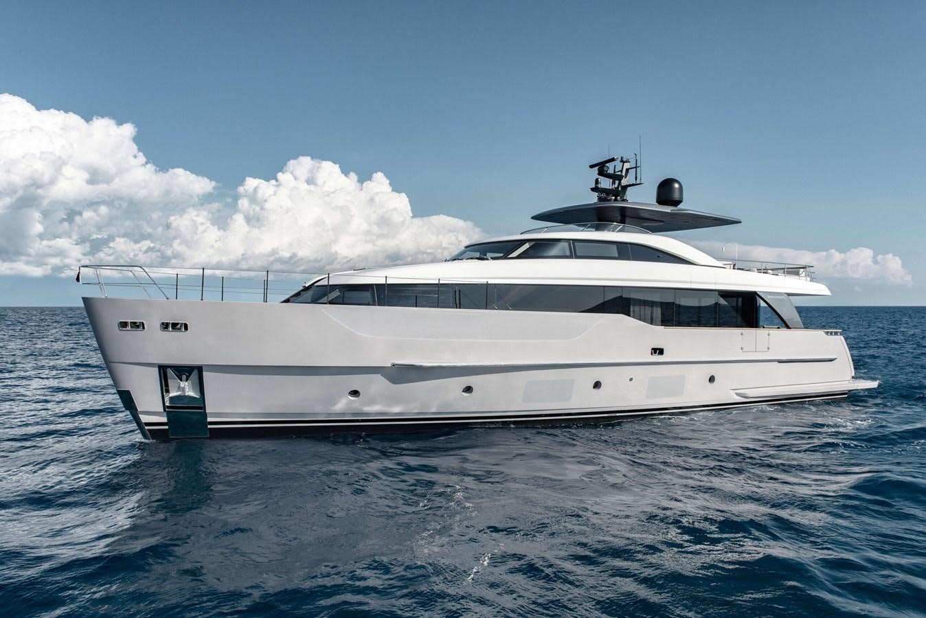 a white yacht in the water aboard LA BREZZA Yacht for Sale