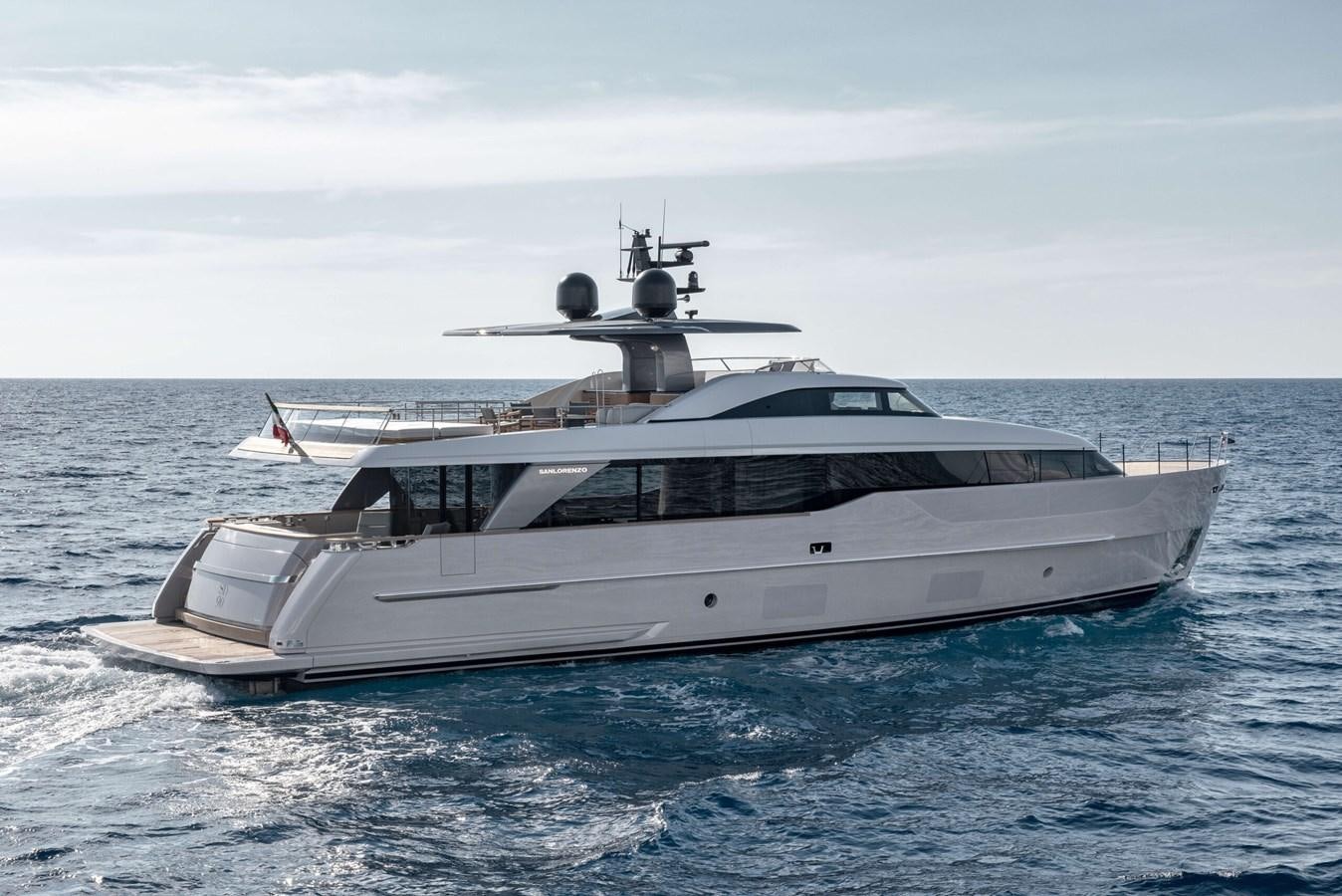 a white yacht in the water aboard LA BREZZA Yacht for Sale