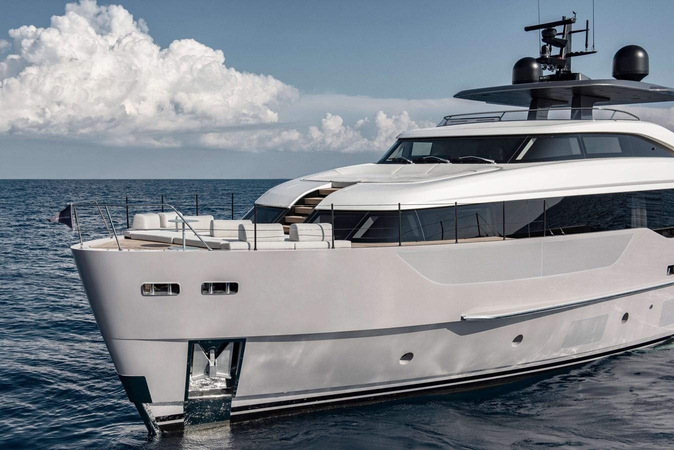 a white yacht on the water aboard LA BREZZA Yacht for Sale