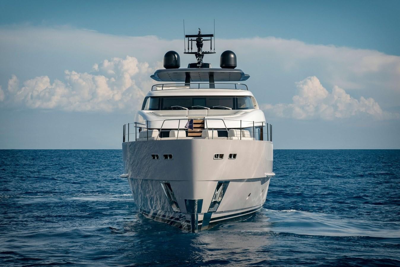 a large white boat in the water aboard LA BREZZA Yacht for Sale