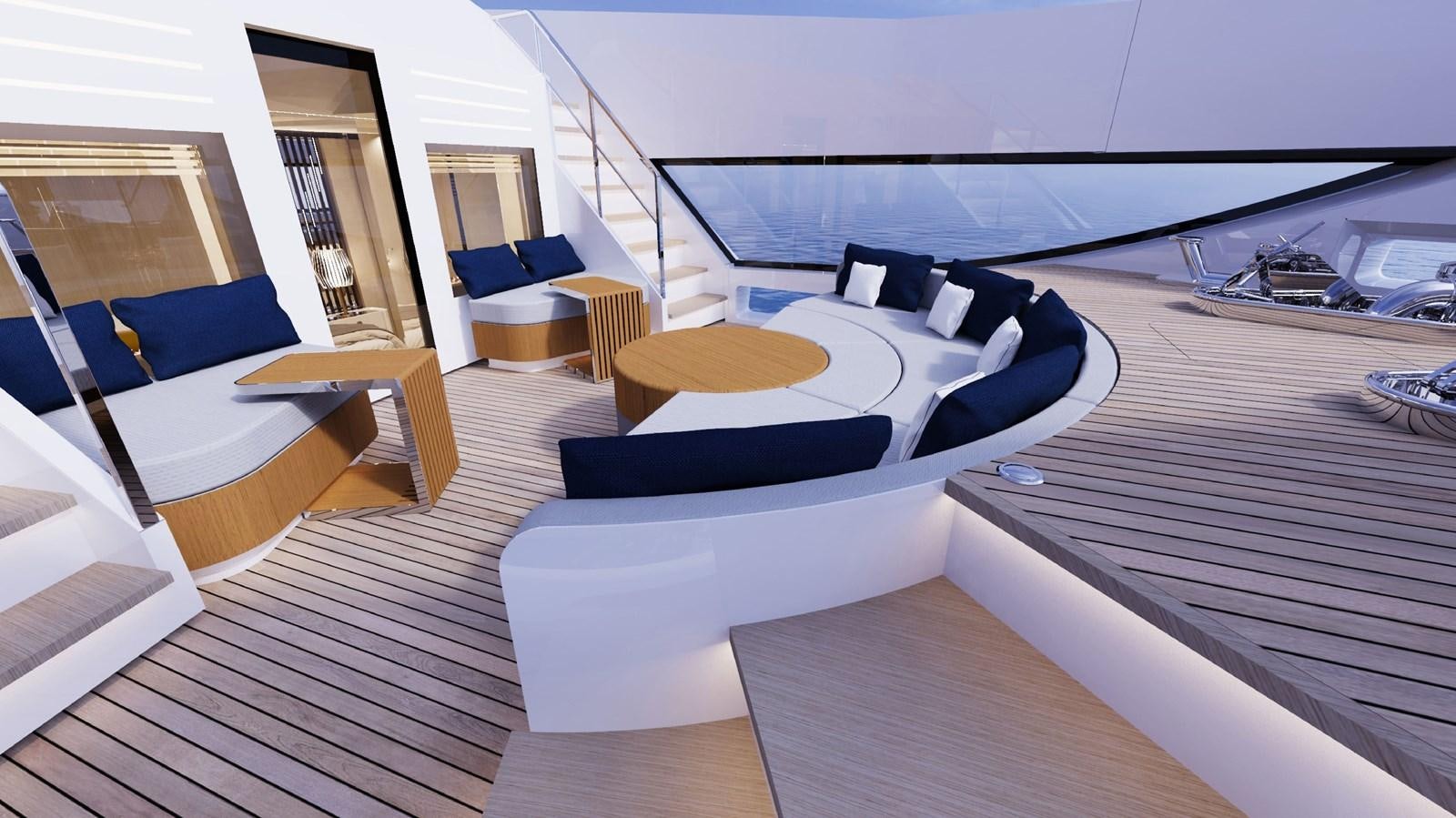 a room with a deck and a pool aboard IRISH REBEL Yacht for Sale