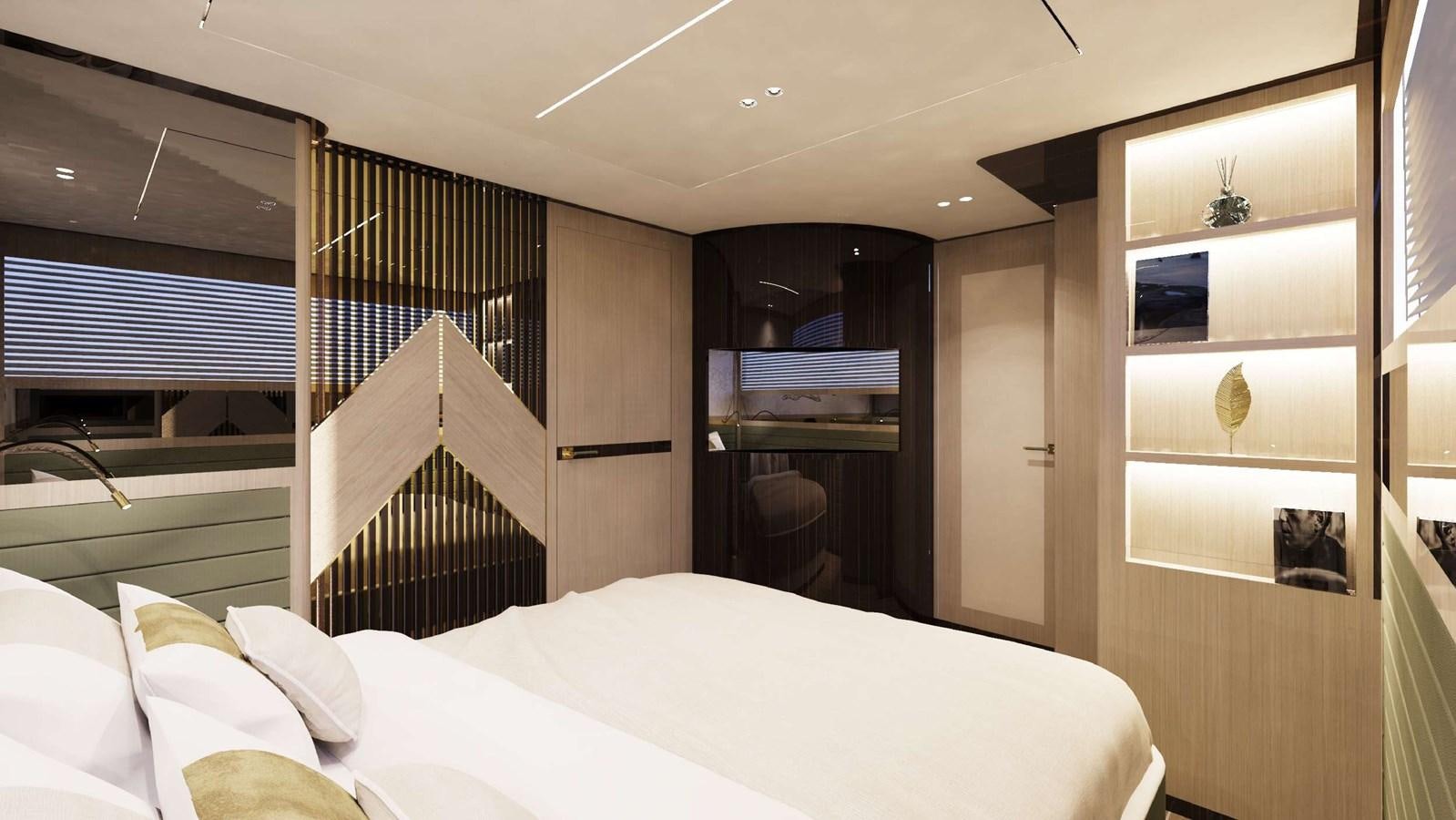 a room with a bed and a staircase aboard IRISH REBEL Yacht for Sale