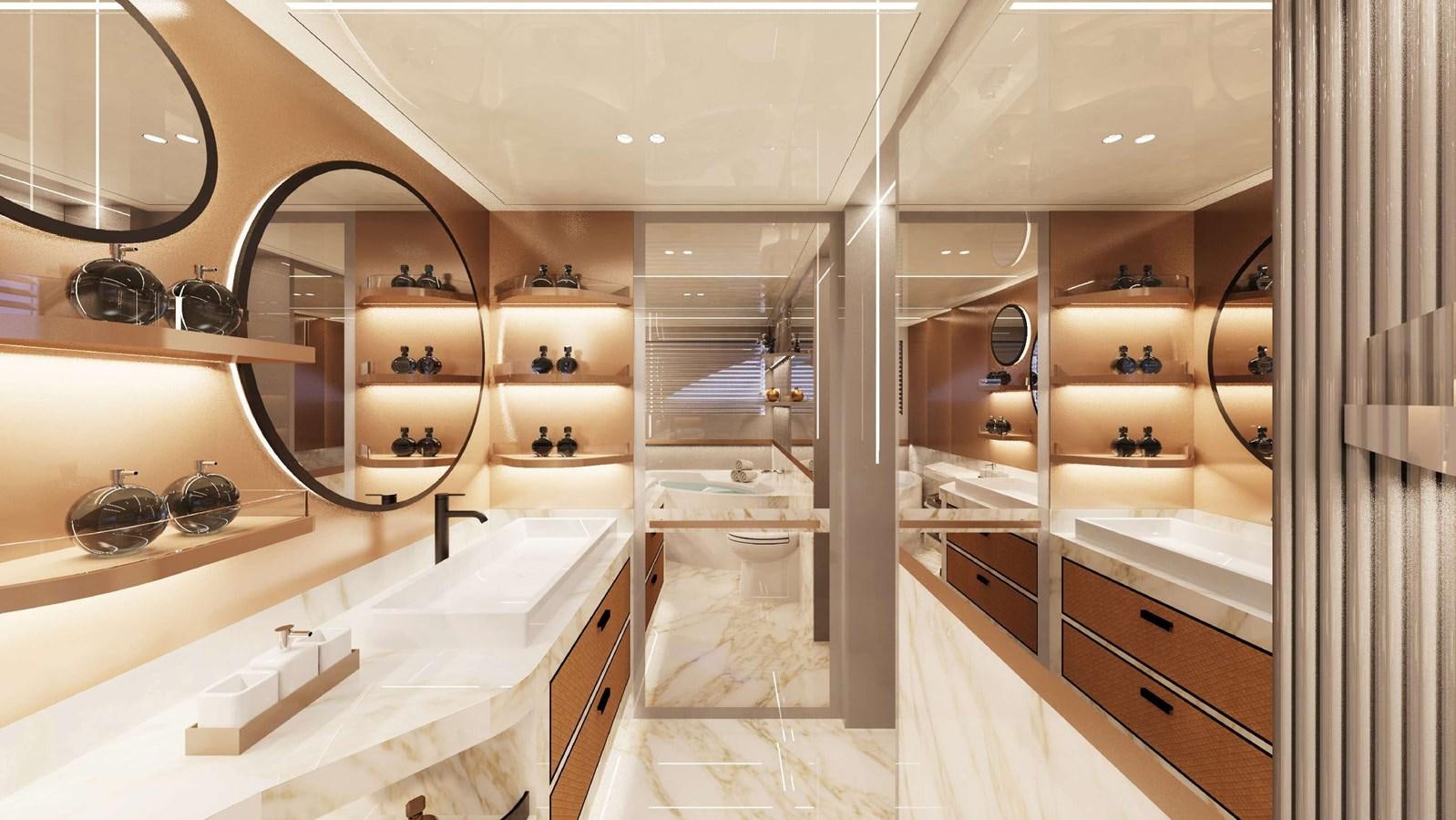 a kitchen with white cabinets aboard IRISH REBEL Yacht for Sale