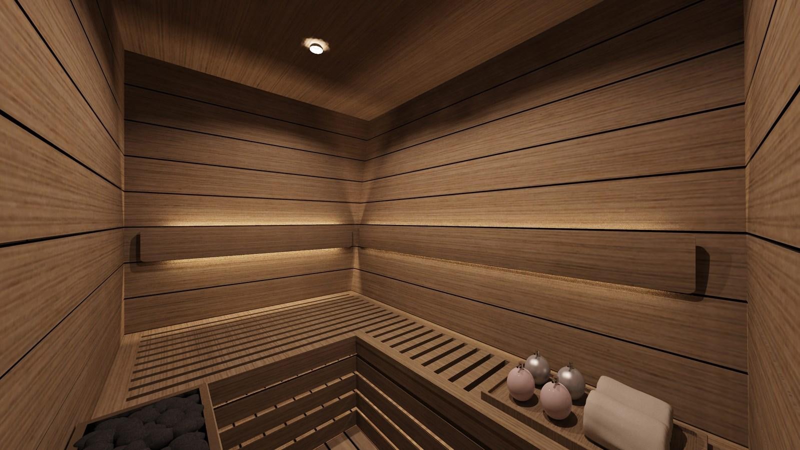 a wooden room with a wood floor aboard IRISH REBEL Yacht for Sale