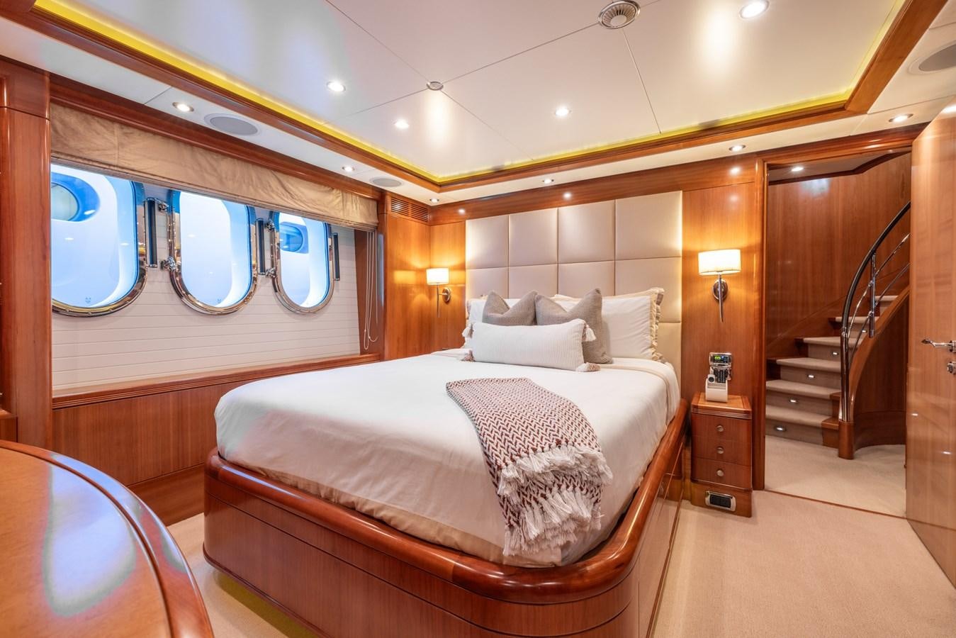 a bed in a room aboard ALEGRIA Yacht for Sale