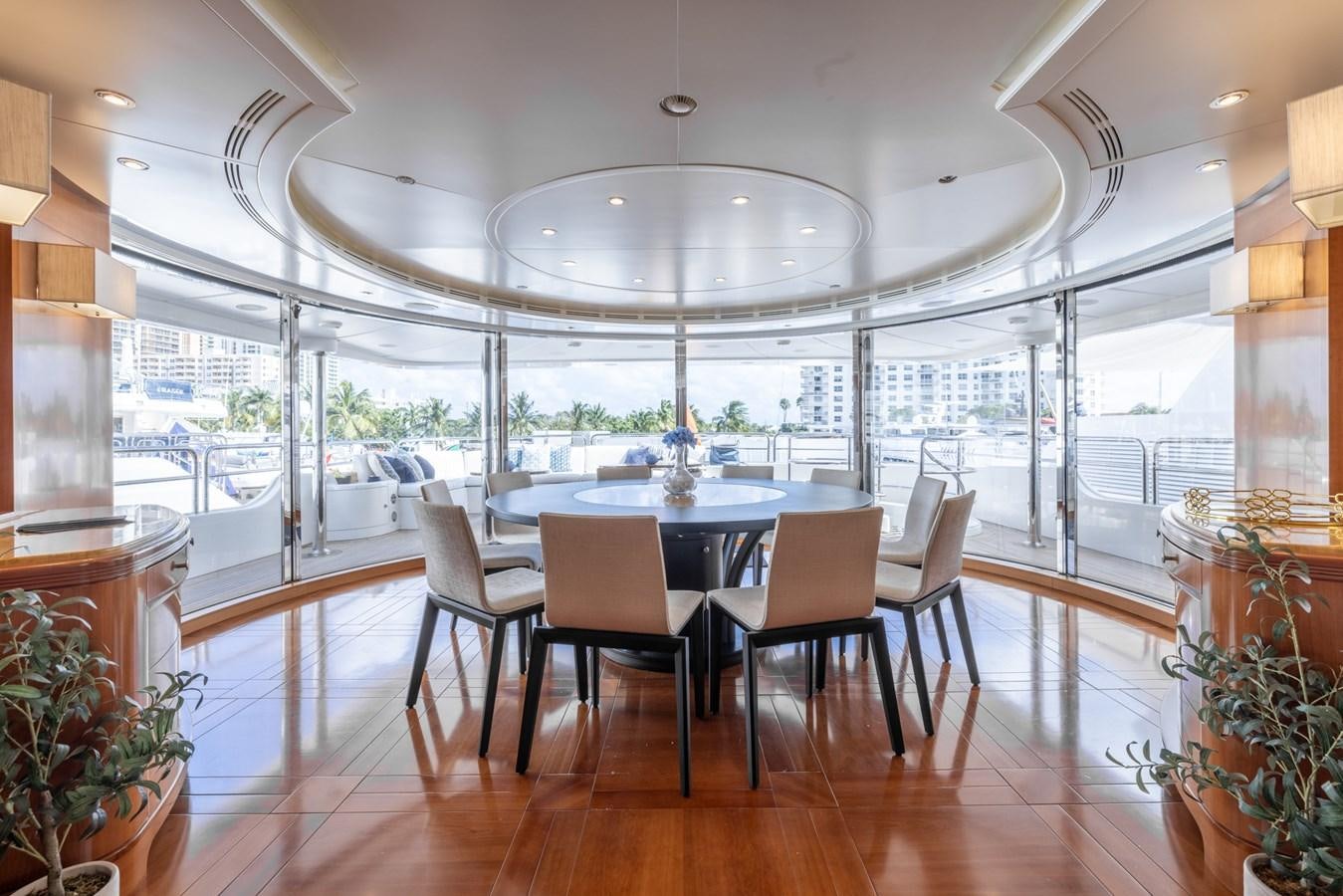 a large dining room with a large glass ceiling aboard ALEGRIA Yacht for Sale