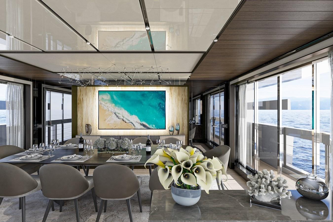 a room with a table and chairs aboard AES NB 066 Yacht for Sale