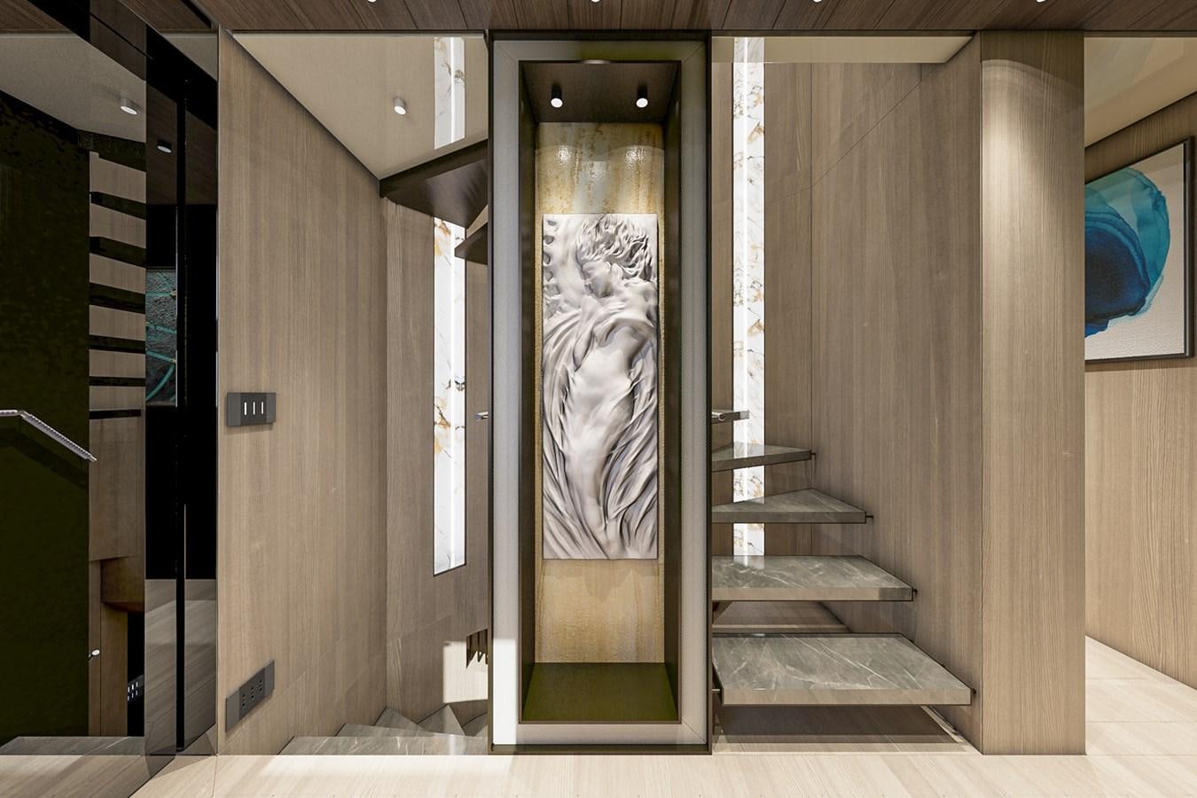 a hallway with a painting on the wall aboard AES NB 066 Yacht for Sale