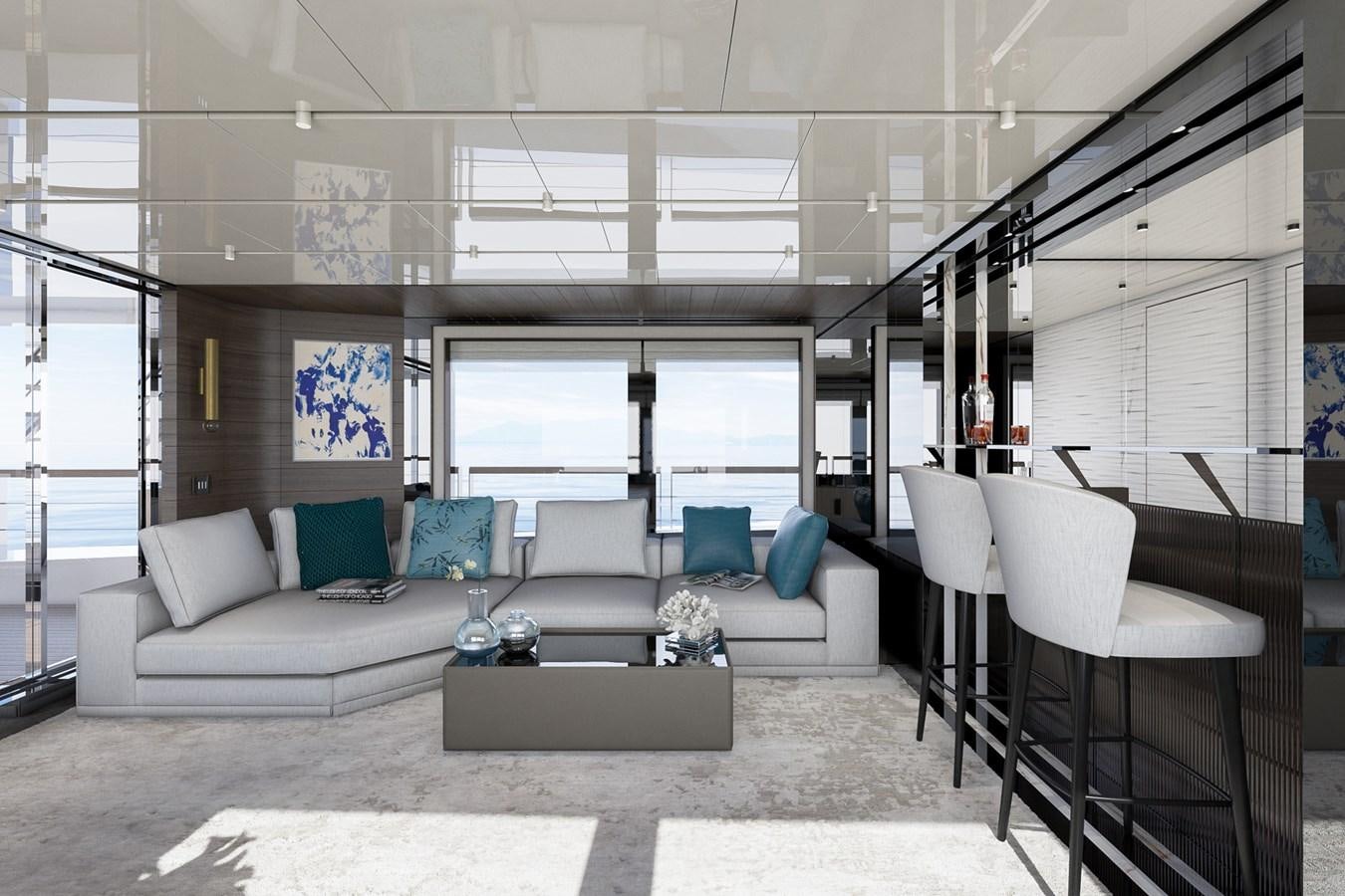 a living room with a couch and a table aboard AES NB 066 Yacht for Sale